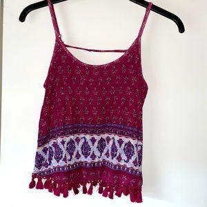 Forever 21 purple print tank top with adjustable spaghetti straps size small